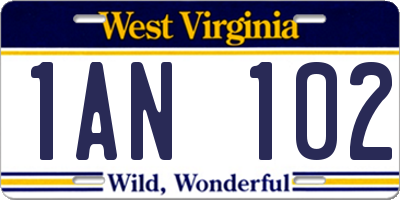 WV license plate 1AN102