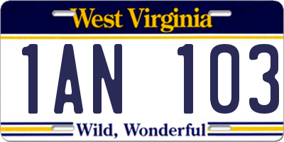 WV license plate 1AN103