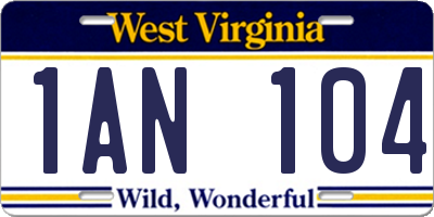 WV license plate 1AN104
