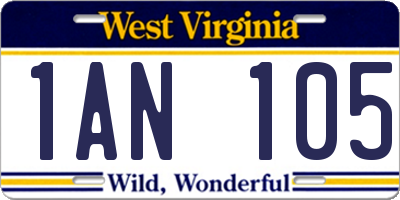 WV license plate 1AN105