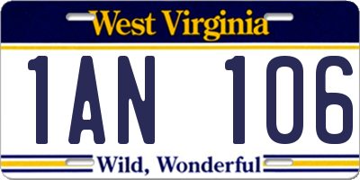 WV license plate 1AN106