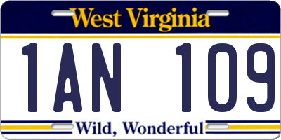 WV license plate 1AN109