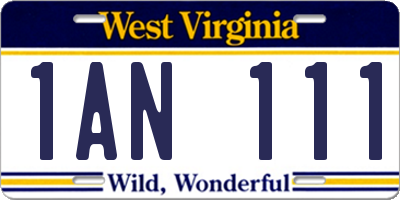 WV license plate 1AN111