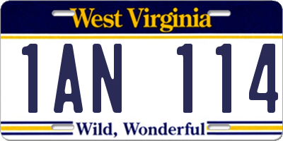 WV license plate 1AN114