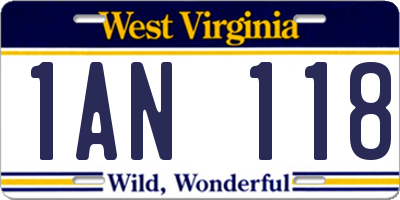WV license plate 1AN118