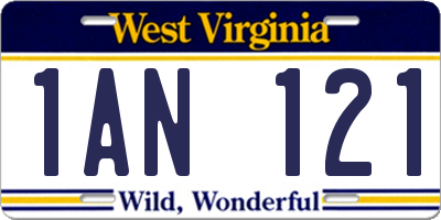 WV license plate 1AN121