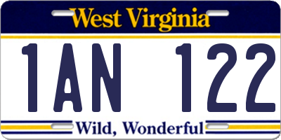 WV license plate 1AN122