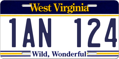 WV license plate 1AN124