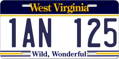 WV license plate 1AN125