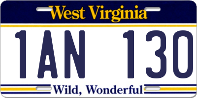WV license plate 1AN130