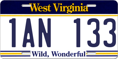 WV license plate 1AN133