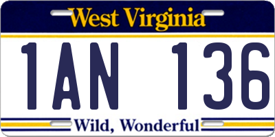 WV license plate 1AN136