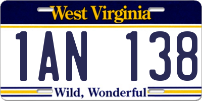 WV license plate 1AN138