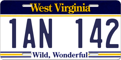 WV license plate 1AN142