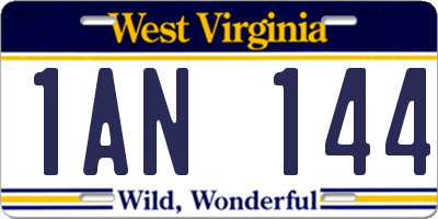 WV license plate 1AN144