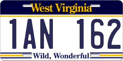 WV license plate 1AN162
