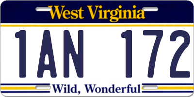 WV license plate 1AN172