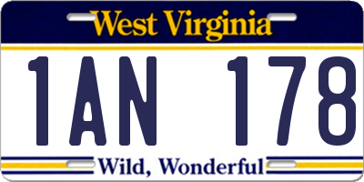 WV license plate 1AN178