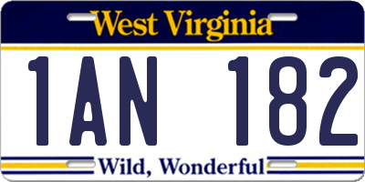 WV license plate 1AN182