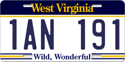 WV license plate 1AN191