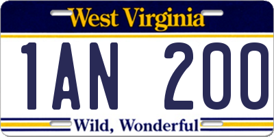 WV license plate 1AN200