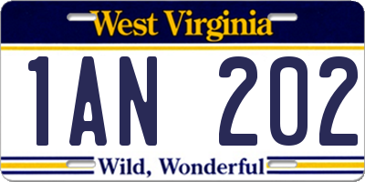 WV license plate 1AN202