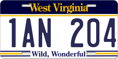 WV license plate 1AN204
