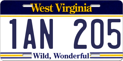 WV license plate 1AN205
