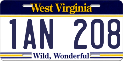 WV license plate 1AN208