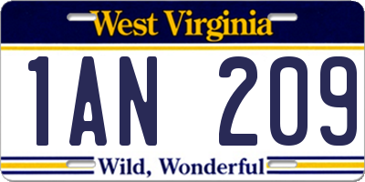 WV license plate 1AN209