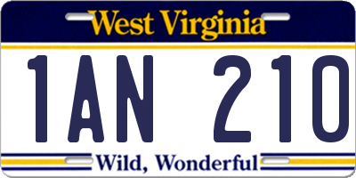 WV license plate 1AN210