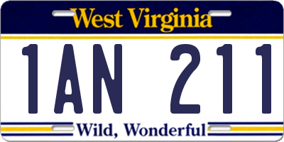 WV license plate 1AN211