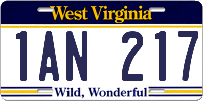 WV license plate 1AN217