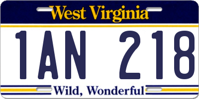 WV license plate 1AN218