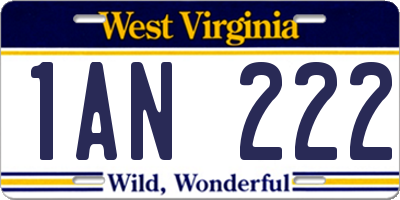 WV license plate 1AN222