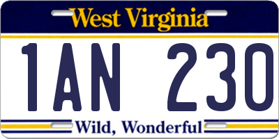 WV license plate 1AN230