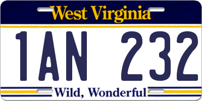WV license plate 1AN232
