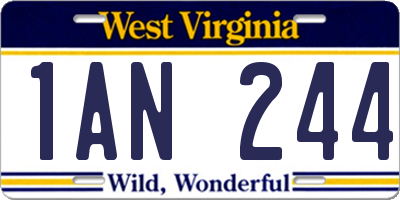 WV license plate 1AN244