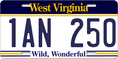 WV license plate 1AN250