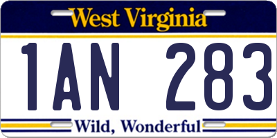WV license plate 1AN283