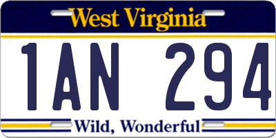 WV license plate 1AN294