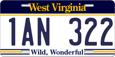 WV license plate 1AN322