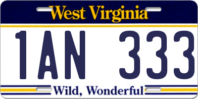 WV license plate 1AN333