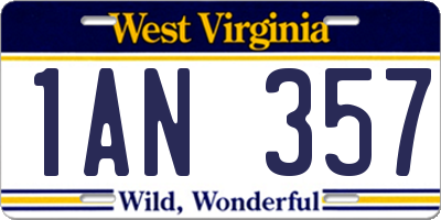 WV license plate 1AN357