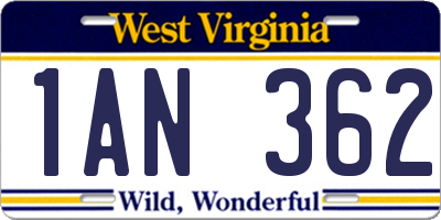 WV license plate 1AN362