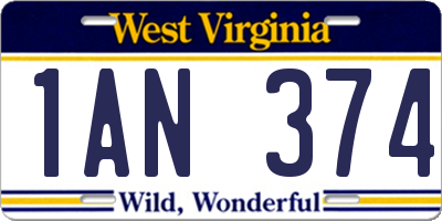 WV license plate 1AN374