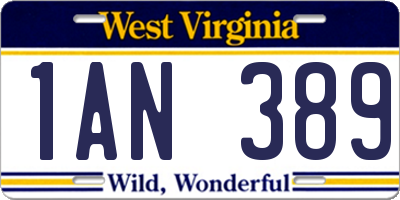 WV license plate 1AN389