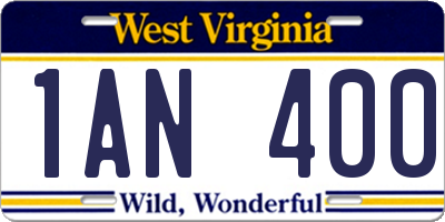 WV license plate 1AN400