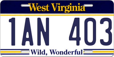 WV license plate 1AN403