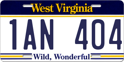 WV license plate 1AN404